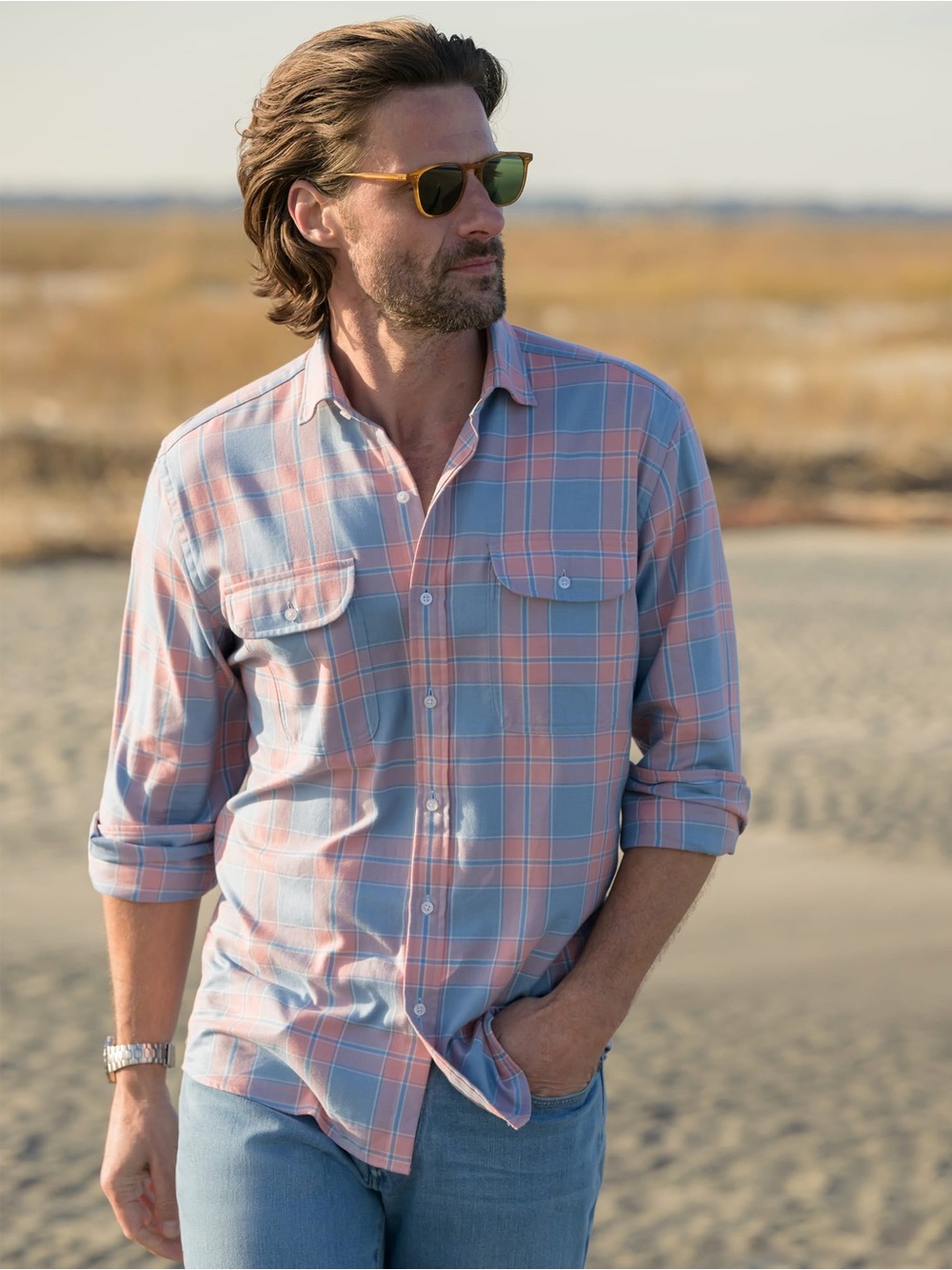 Proper Cloth California Plaid Shirt Faded Blue Rose 3XL Custom Fit